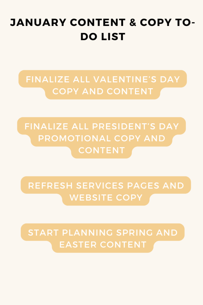 January content and copy to-do list