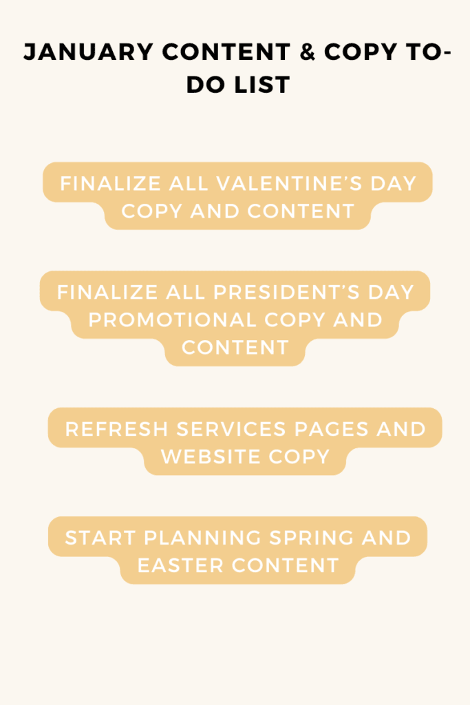 January content and copy to-do list